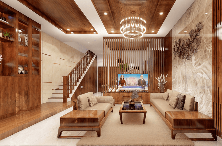 Mẫu lam gỗ trang trí phòng khách sang trọng xu hướng 2022